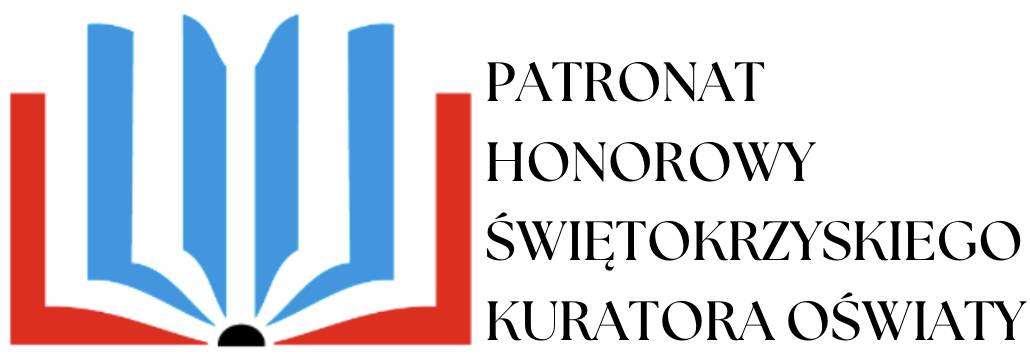 Logo Kuratorium - otwarta książka i napis: Patronat Honorowy Świętokrzyskiego Kuratora Oświaty 