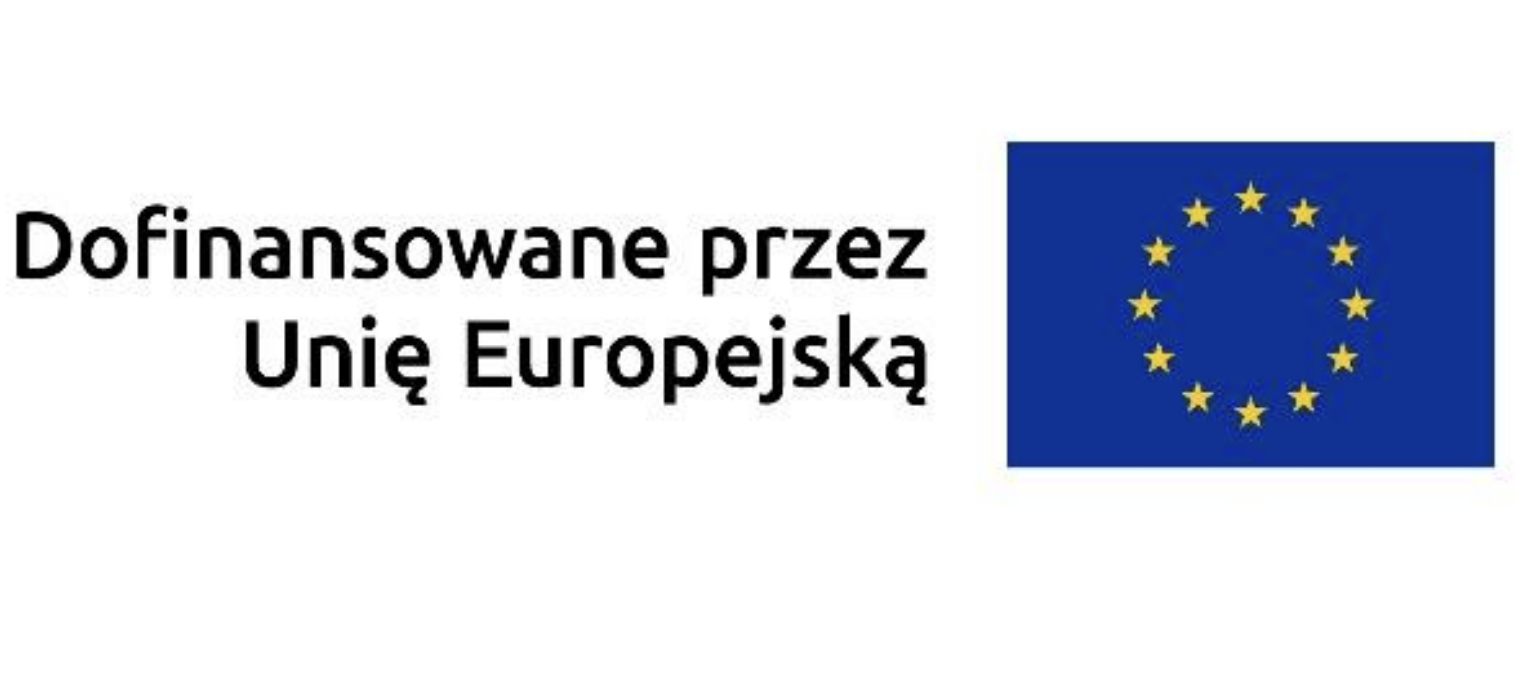Napis: Dofinansowano przez Unię Europejską i flaga UE