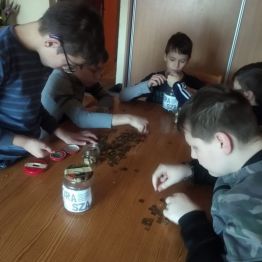dzieci segregują monety do słoiczków