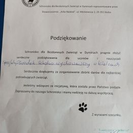 Pisemne podziękowanie schroniska