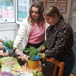 Dziewczynki sadzą kwiaty