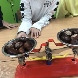 Uczniowie poznają różne rodzaje wag.