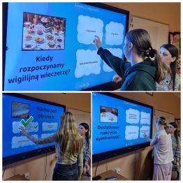 Wychowankowie wykonują interaktywne ćwiczenia na platformie WordWall dot. Świąt Bożego Narodzenia.