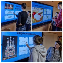 Wychowankowie wykonują interaktywne ćwiczenia na platformie WordWall dot. Świąt Bożego Narodzenia.