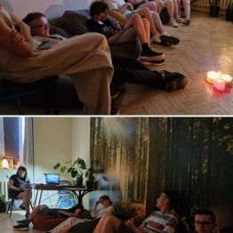 Rozmowa wychowawcy z wychowankami. Uczestnicy, na miarę swoich możliwości, wskazywali sytuacje wywołujące radość. Wykorzystano pytania zamknięte oraz elementy komunikacji wspomagającej.