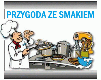Grafika przedstawiająca kucharza i wiele garnków
