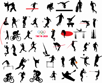 Rysunkowe postaci wykonujące różne dyscypliny sportowe