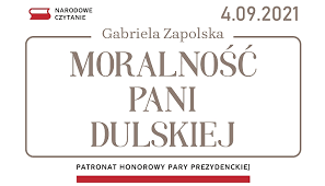 Logo akcji Narodowe Czytanie - napis "Moralność pani Dulskiej" Gabriela Zapolska