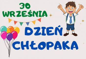 Plakat 30 września Dzień Chłopaka - rysunek chłopca i balonów