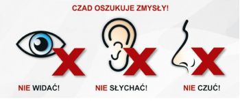 Grafika ucho, oko, nos. Napis: Czad oszukuje zmysły.
