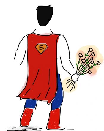 Supermen z kwiatami.