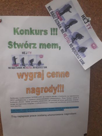 ogłoszenie konkursu na temat "Stwórz mem" profilaktyczny na temat cyberprzemocy