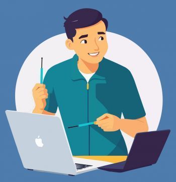 Plakat , mężczyzna przy komputerze.