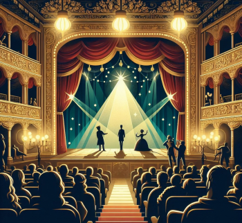 Widzowie w teatrze na sztuce.