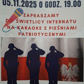 Plakat informujący do karaoke z pieśniami patriotycznymi.