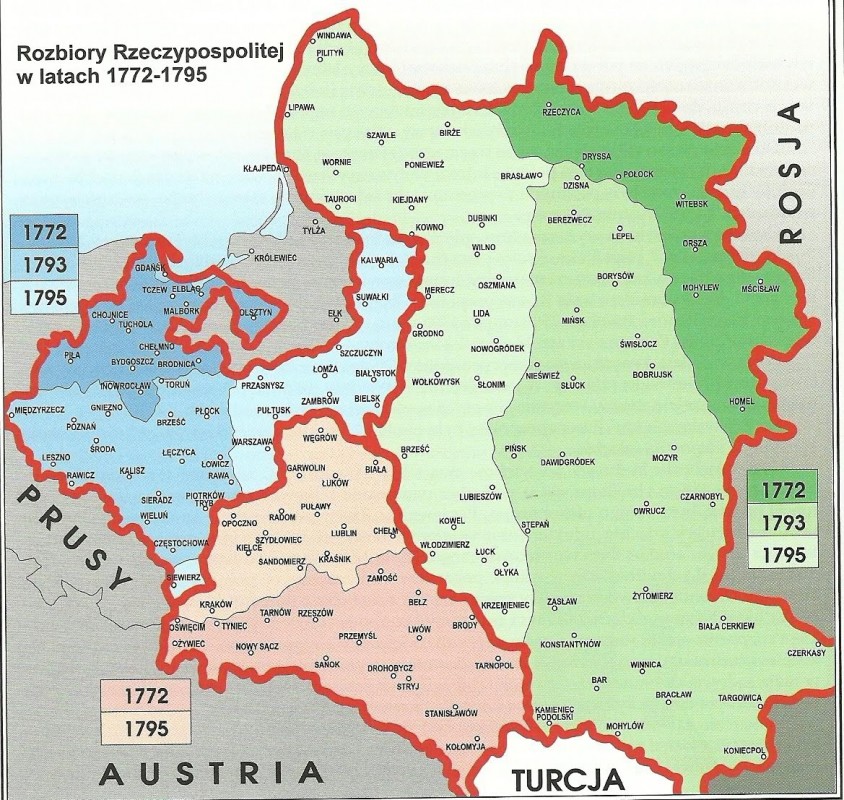 Mapa Rozbiory Rzeczypospolitej